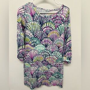 Lilly Pulitzer Linden Serene Blue Oh Shello Pima Cotton T-Shirt Dress M